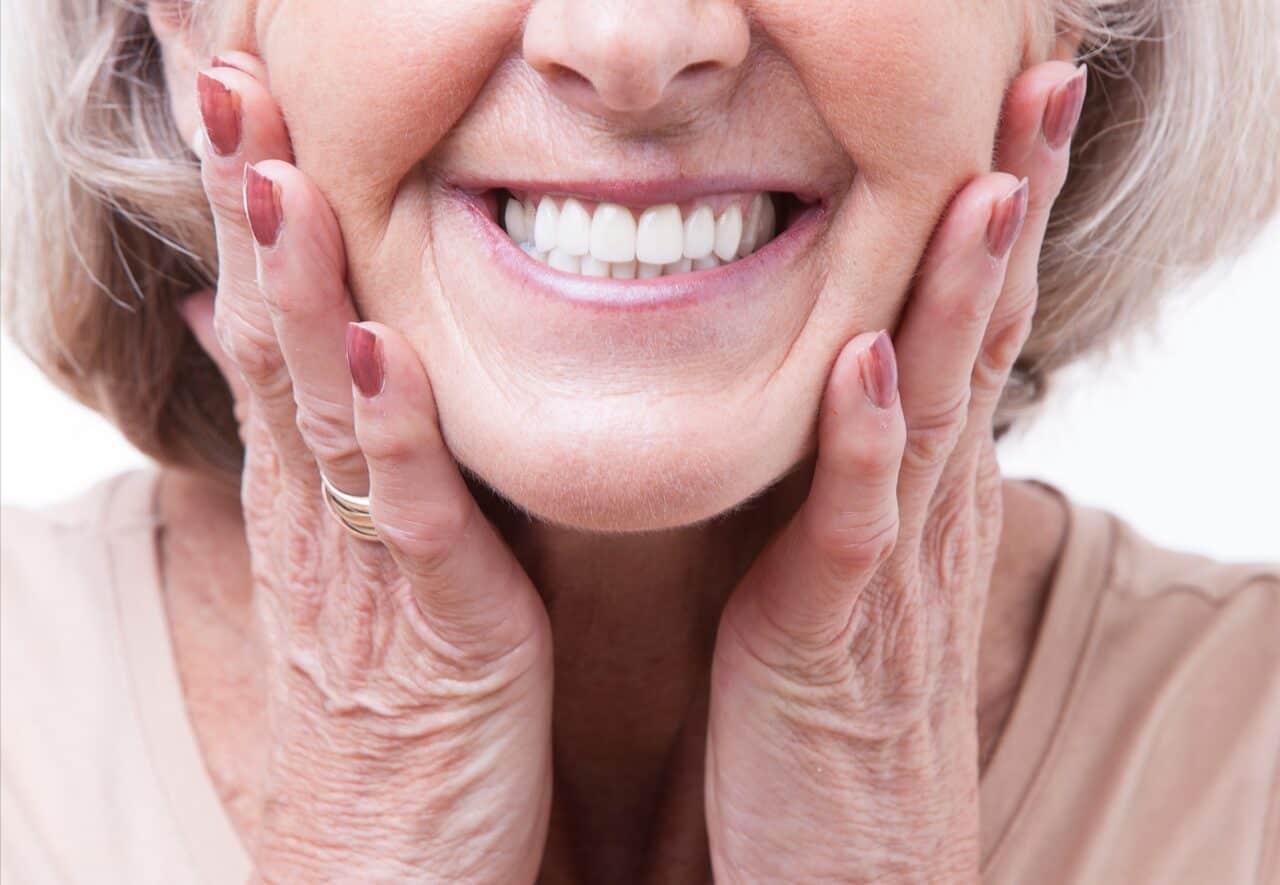 Close up view on senior dentures