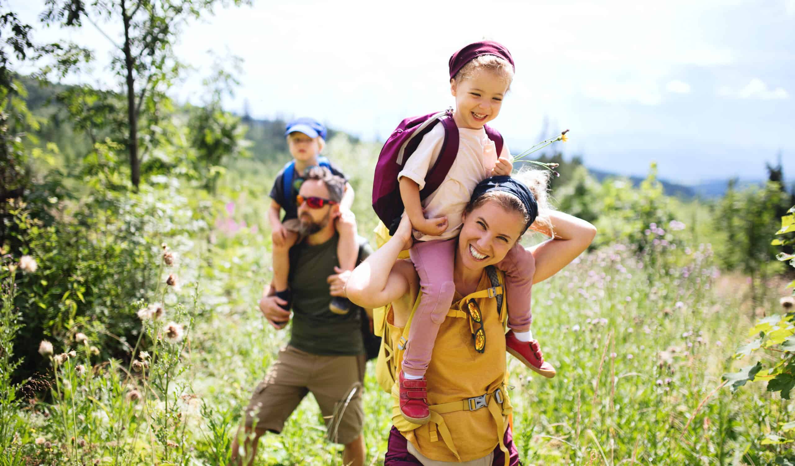 Family on a hike during summer break.